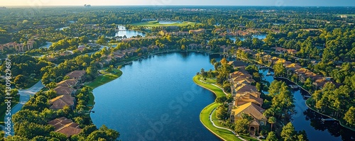 Wallpaper Mural Orlando, Florida, US Travel Destination Photo: Aerial Drone Shot Up High Over Lake Resort. Torontodigital.ca