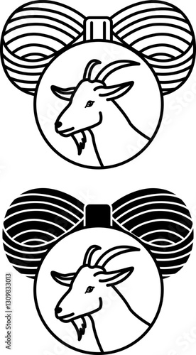 Cashmere Icons. Black and White Vector Illustration. Skein of Thread and Goat. Material Characteristics Concept