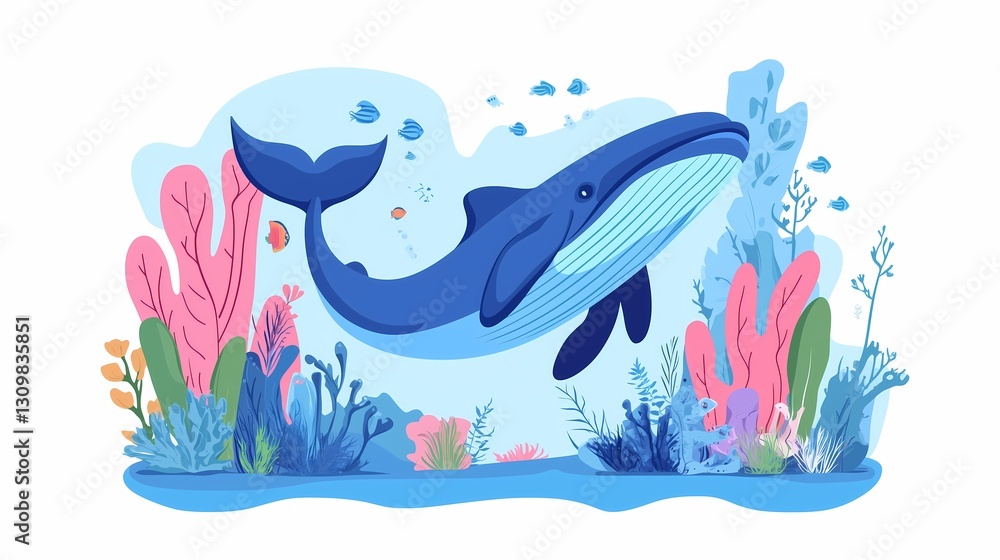 Naklejka premium Blue whale in its natural habitat isolated on white 