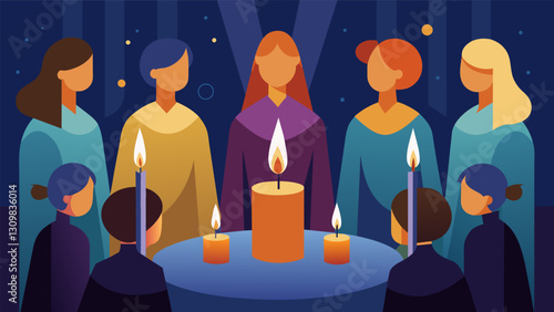 The candlelit service created a sense of unity a the worshipers bound together by the warm light of their candles.. Vector illustration