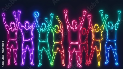 Football and soccer fans and supporters on the neon sign 