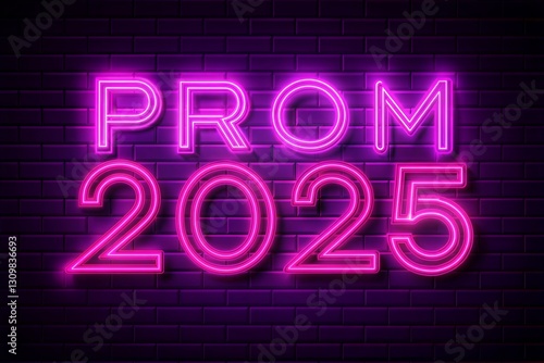 Prom 2025 with Glowing Pink Neon Letters on Dark Background