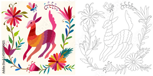 Colorful Mexican Traditional Textile Embroidery Style.