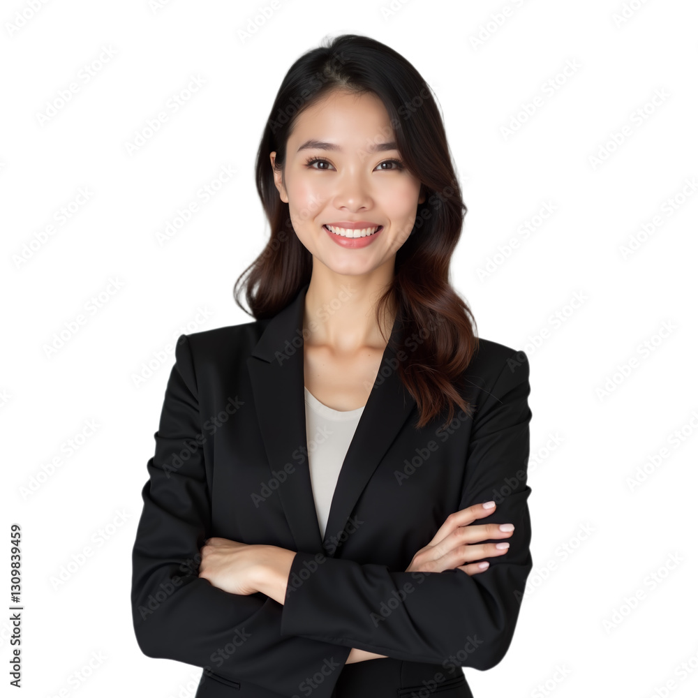 Confident businesswoman smiling in professional attire with crossed arms Confident businesswoman smiling in professional attire with crossed arms