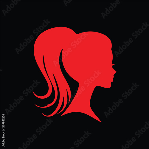 a silhouette of a woman's head with a ponytail