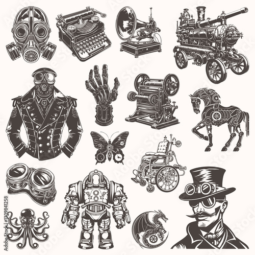Steampunk Vector Design Pack – Industrial & Victorian Style