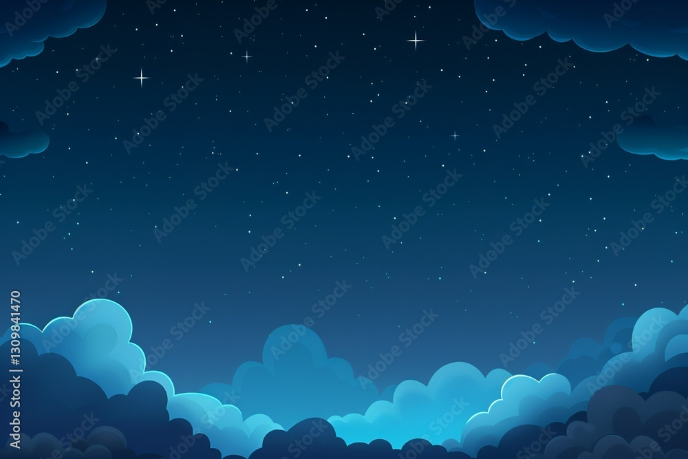 Minimalist starry night sky with deep blue clouds, digital painting Minimalist starry night sky with deep blue clouds, digital painting