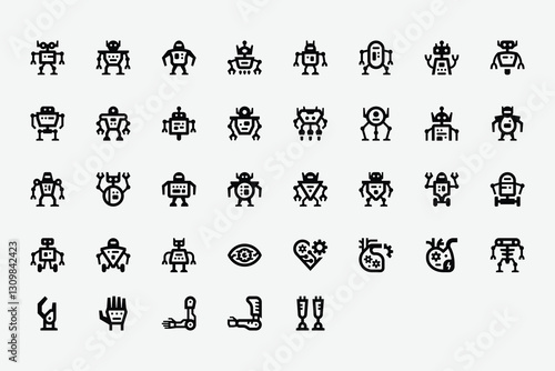 Humanoid Futuristic Robot Line Icons  
