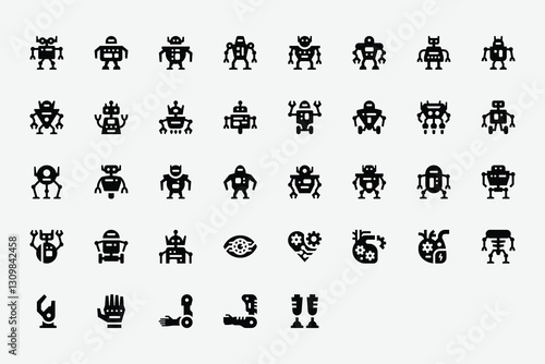 Humanoid Futuristic Robot Solid Icons  