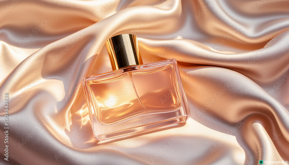 elegant perfume bottle with soft mood on satin fabric