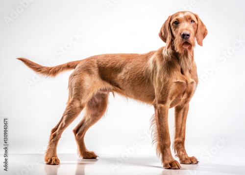 Wirehaired Vizsla Dog Breed, White Background, Long Exposure Photography, AI Generated Image