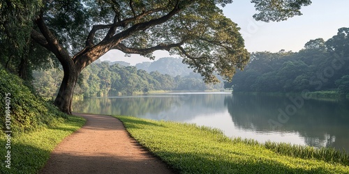 Pathway by the Lake: A scen...