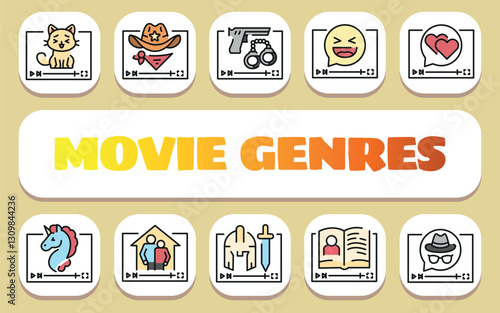 movie genres text concept. Shablon for presentation and Infographics.