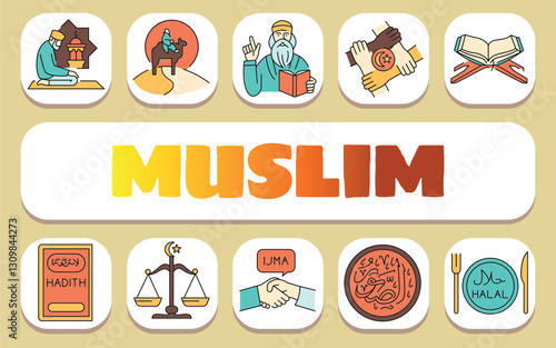muslim text concept. Shablon for presentation and Infographics.