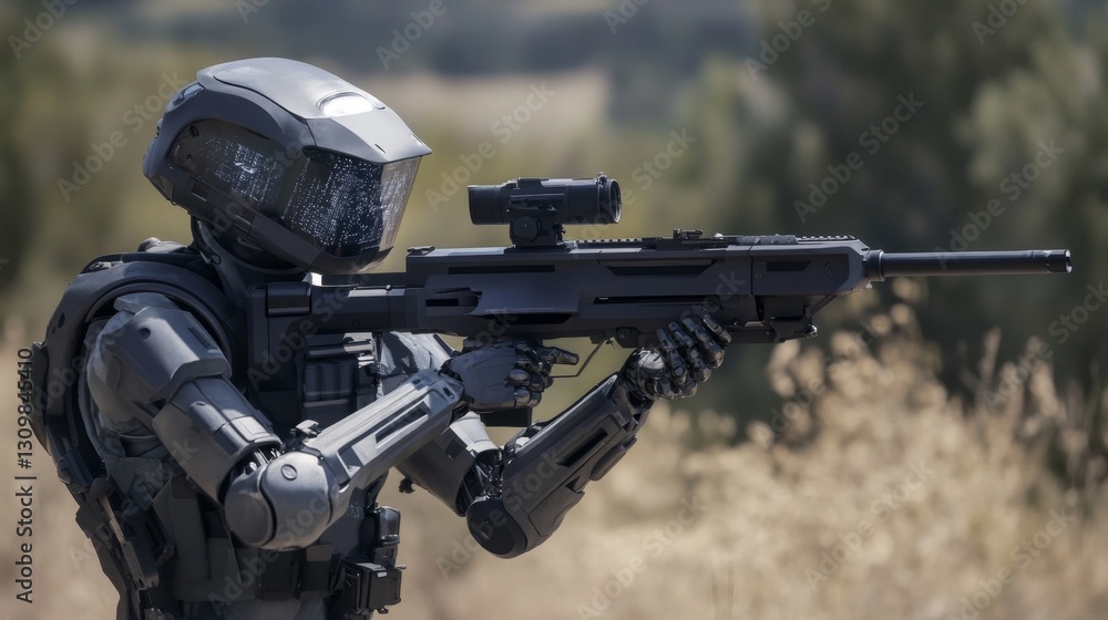 Futuristic Robot Soldier with Sniper Rifle Futuristic Robot Soldier with Sniper Rifle