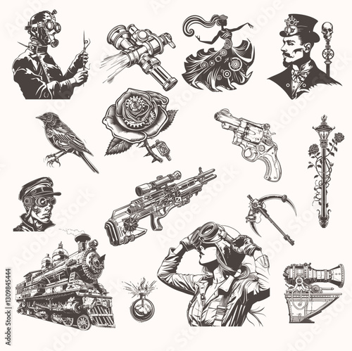 Steampunk Vector Collection – Retro Futuristic War & Machinery
