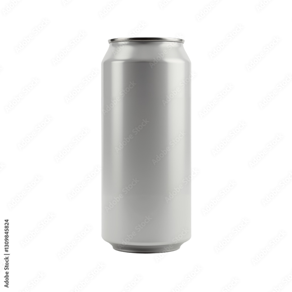 Metal can designed for beverages with sleek metallic surface and tall cylindrical shape Metal can designed for beverages with sleek metallic surface and tall cylindrical shape