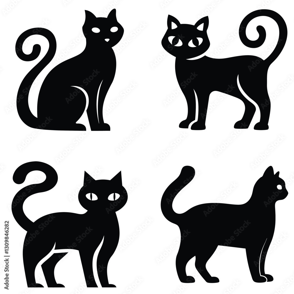 Simple Black Cat Silhouettes for Graphic Design Simple Black Cat Silhouettes for Graphic Design