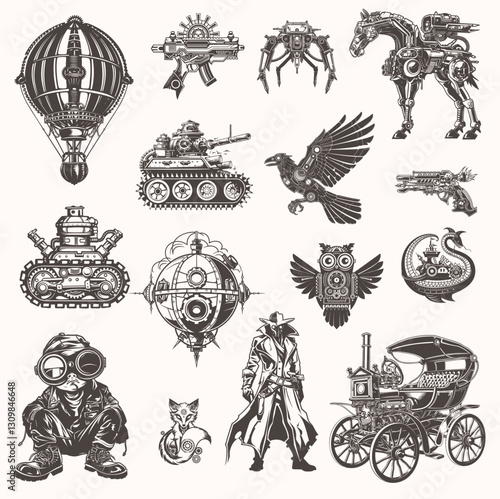 Steampunk Vector Pack – Victorian Airships & Retro Futuristic Machines