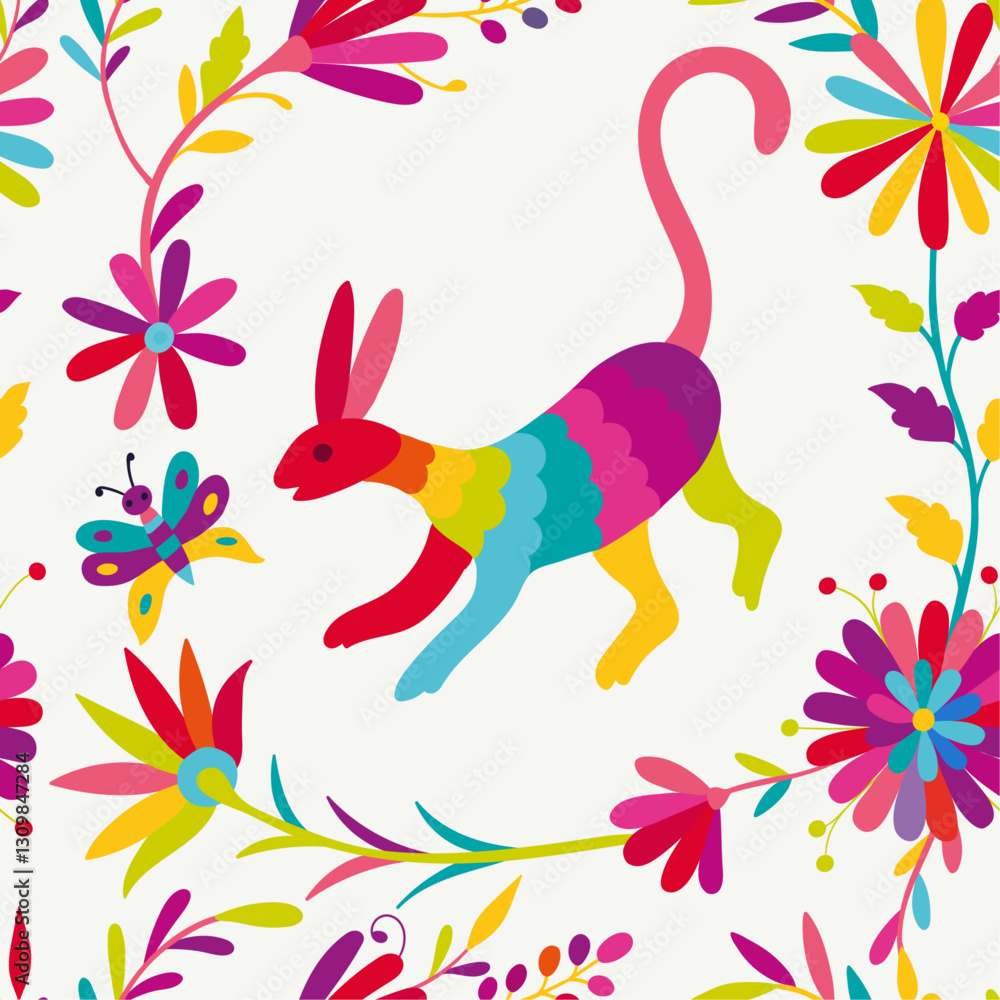 Obraz premium Mexican Otomi embroidery seamless pattern. Folk Otomi style graphic, wallpaper.