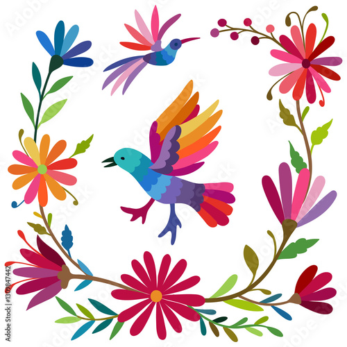 Ornate ethnic Mexican embroidery Otomi.