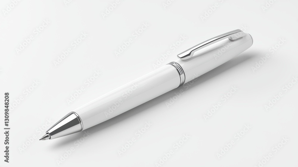 Sleek white ballpoint pen with silver tip, essential tool for writing, notetaking, and creative expression Sleek white ballpoint pen with silver tip, essential tool for writing, notetaking, and creative expression