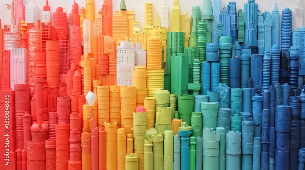 Colorful Arrangement of Plastic Architecture Representing Cityscape Colorful Arrangement of Plastic Architecture Representing Cityscape