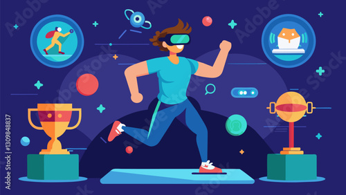 Train and sweat alongside virtual avatars from around the world as you battle for a top spot on the VR fitness leaderboard.. Vector illustration