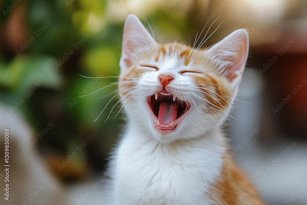 Fototapeta premium Joyful Feline Delight: Portrait of a Cheerful Cat with a Playful Grin and Bright Spirit