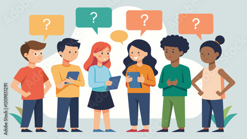 In small groups the teens discuss and debate different interpretations of the purpose of confirmation.. Vector illustration