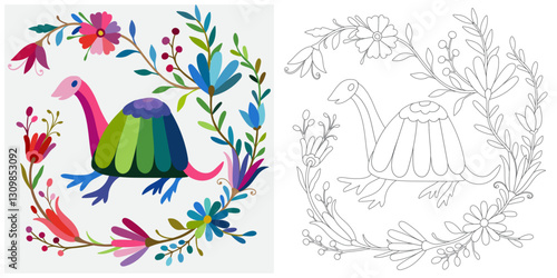Coloring page, example for coloring with flowers