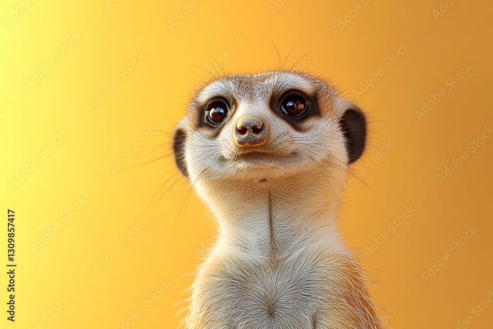Fototapeta premium Cute Meerkat Portrait Against Yellow Background