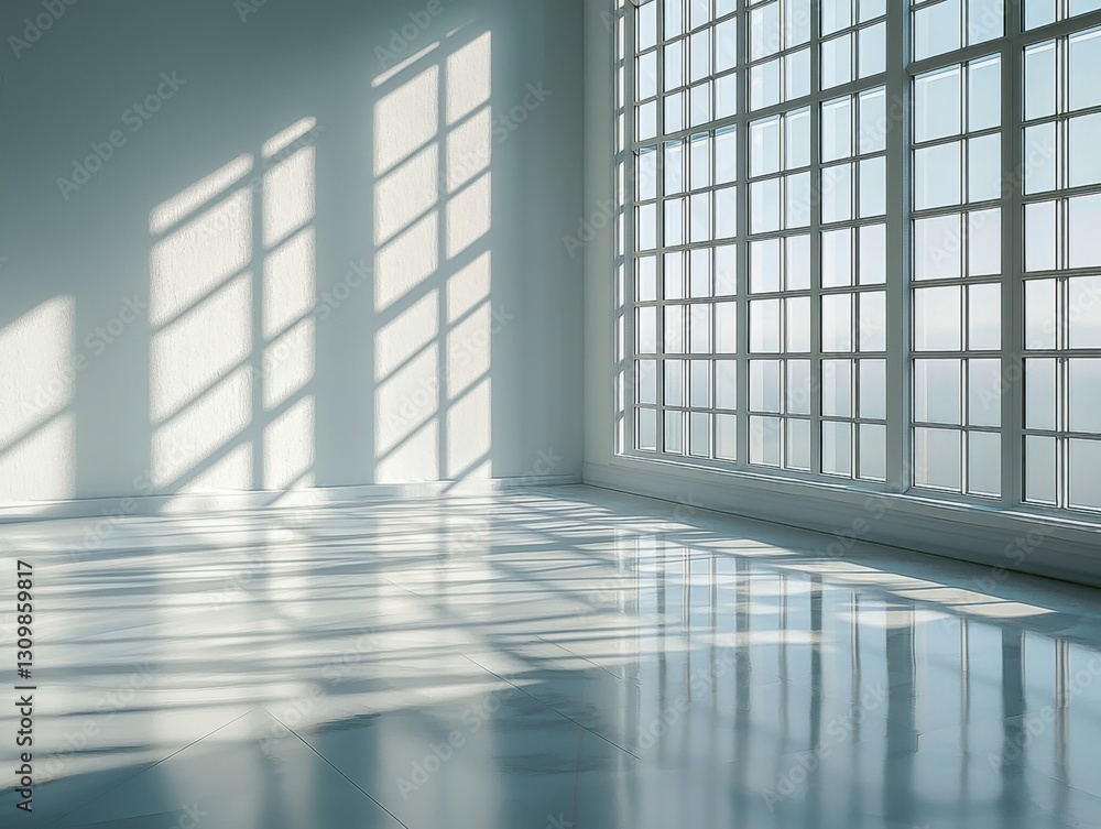 Sparse Interior with Sunbeam: Horizontal Photo of Empty Room, Soft Color Image, No People, Simplicity, and Natural Light Through Window. Sparse Interior with Sunbeam: Horizontal Photo of Empty Room, Soft Color Image, No People, Simplicity, and Natural Light Through Window.