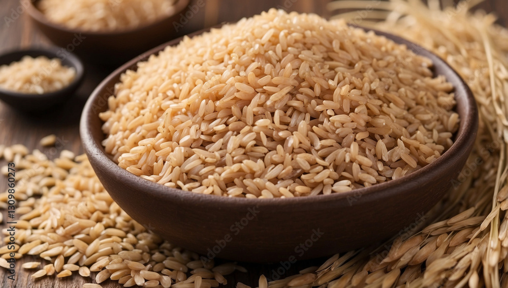 A Pile of Brown Rice Showcasing Natural Grains and Healthy Eating A Pile of Brown Rice Showcasing Natural Grains and Healthy Eating