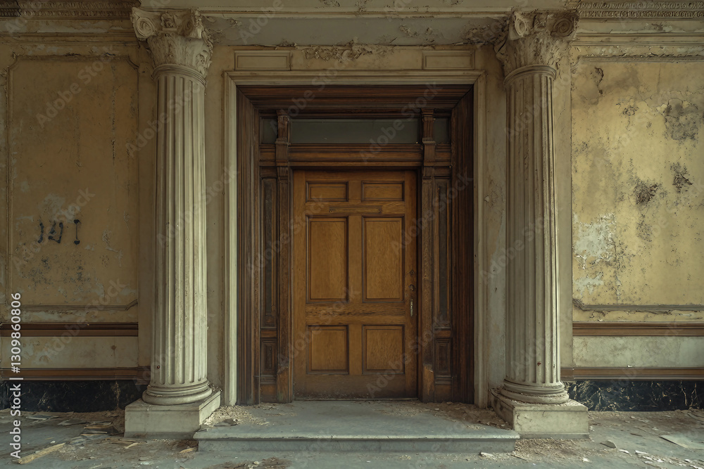 Fototapeta premium Elegant generative ai depiction of a bright, empty room with ornate classical architecture and large windows letting in sunlight