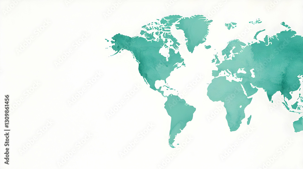 Obraz premium Watercolor World Map Illustration in Soft Green Shades