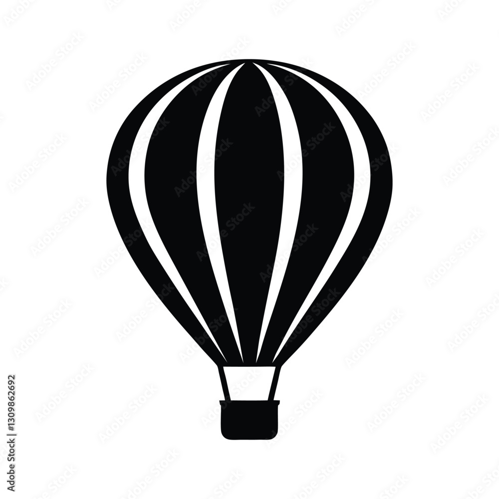 Minimalist black hot air balloon silhouette vector icon ideal for air travel and adventure visuals Minimalist black hot air balloon silhouette vector icon ideal for air travel and adventure visuals