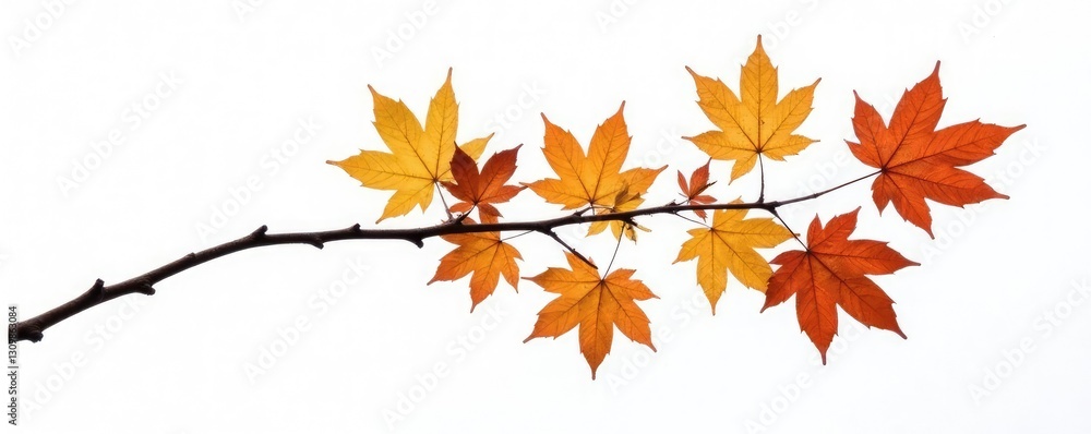 Fototapeta premium Single isolated branch of maple tree on white background with subtle shadows, calm, nature, isolation
