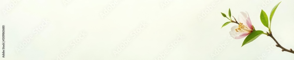 Naklejka premium Single isolated flower on a green branch on white background, background