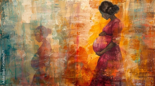 A semi-abstract depiction of a pregnant woman.
