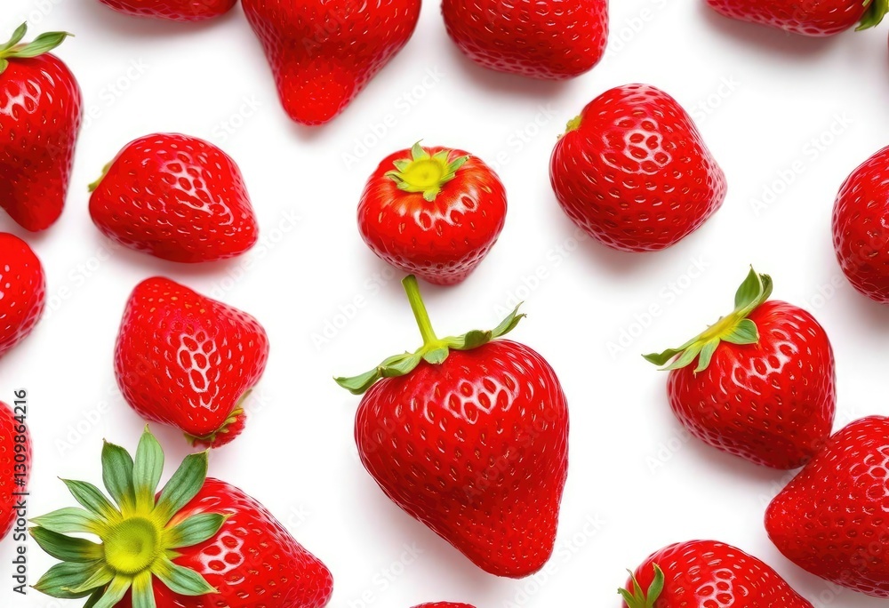 Single ripe strawberry, vibrant red, juicy, isolated on pure white, jam, macro Single ripe strawberry, vibrant red, juicy, isolated on pure white, jam, macro