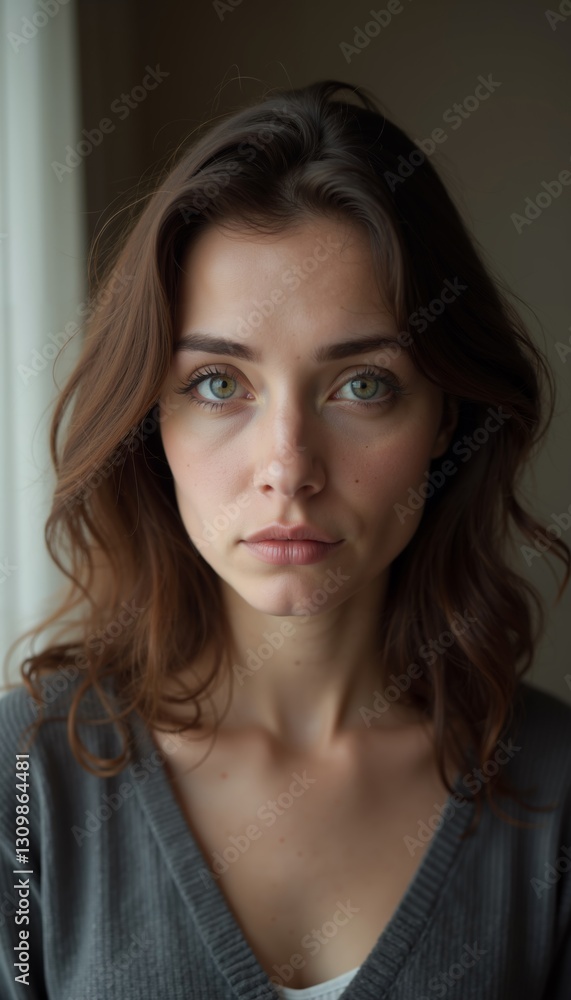 Domestic violence victim displaying sadness and vulnerability in a dimly lit room Domestic violence victim displaying sadness and vulnerability in a dimly lit room