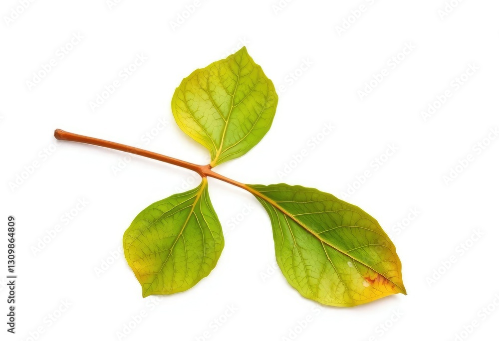 Fototapeta premium Single wilted leaf isolated on pure white backdrop, picture, macro