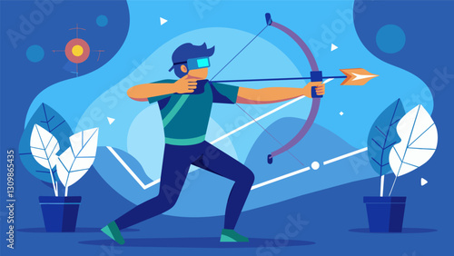 The power of VR technology to improve precision in archery offering realistic simulations in a virtual world.. Vector illustration