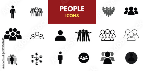 People, human, person thin line icon set. Containing participants, groups, teams, organizations, communities, populations, audiences, and members. Vector illustration