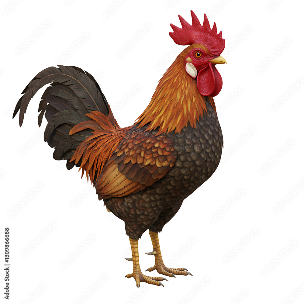 Fototapeta premium Detailed Rooster Illustration with Vibrant Feathers and Striking Pose