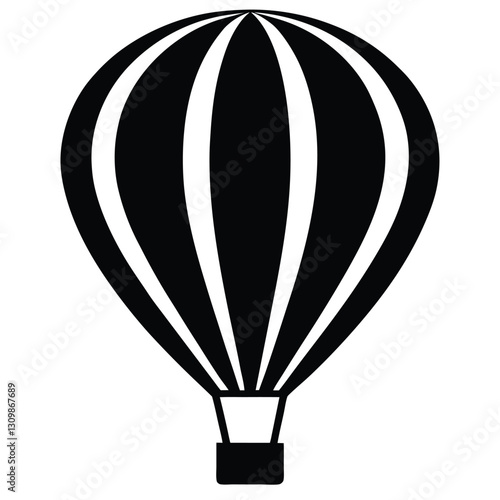 Scenic black hot air balloon silhouette vector ideal for tourism, flight, and sky travel concepts