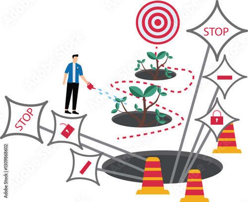 Businessman runing with Improve to growth mindset, challenge , achieve goal,opportunity,improve,leadership