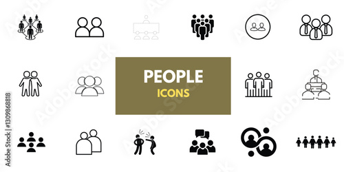 People, human, person thin line icon set. Containing participants, groups, teams, organizations, communities, populations, audiences, and members. Vector illustration