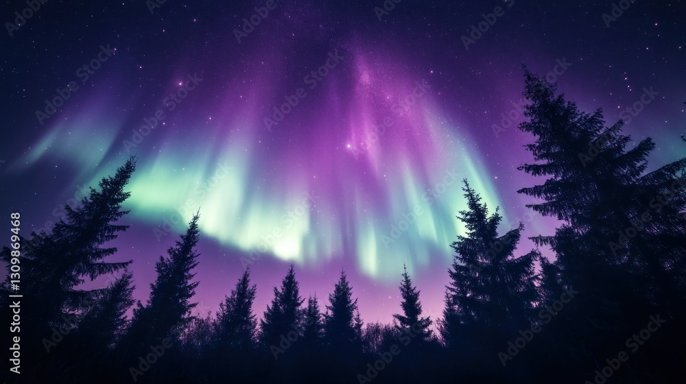 Fototapeta premium Northern Lights over a dark forest